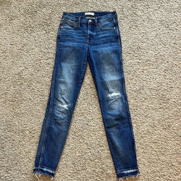 Madewell Womens 9" High Rise Skinny Jeans Size 25 Medium Wash Raw Hem Distressed - Picture 1 of 10